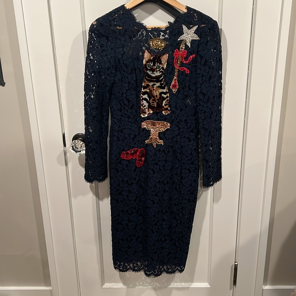 Dolce Gabbana Royal Kitten lace midi dress IT 38